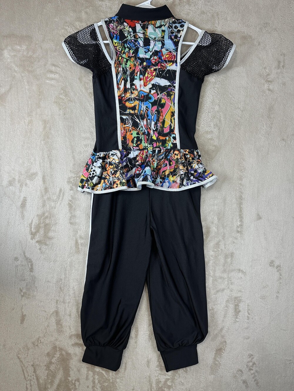 Awish Come True Jumpsuit Girls XL Black Multicolor Recess Dance Costume Mesh
